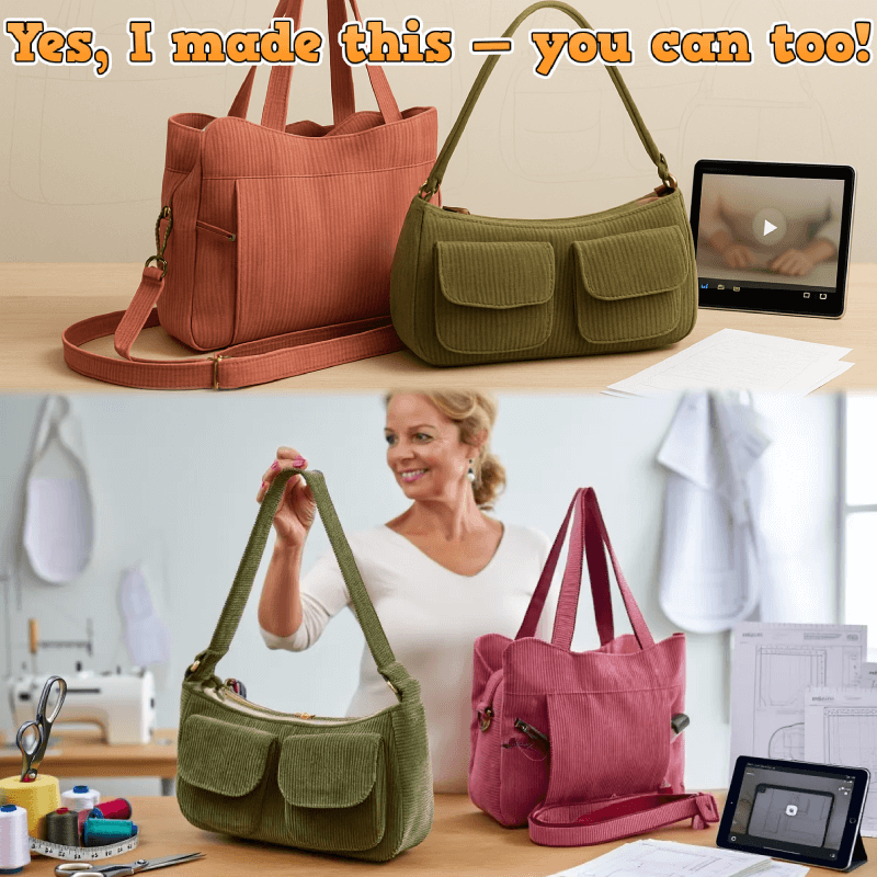 Multi-Pocket Zipper Tote Pattern + FREE Shoulder Bag (3 Sizes Each)