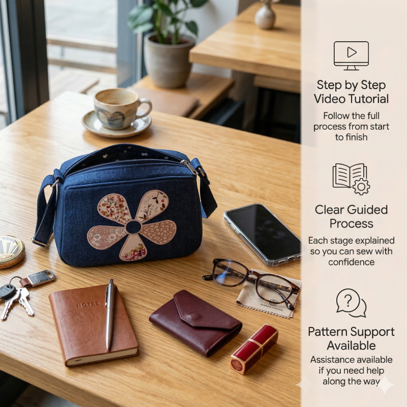 Flower Denim Crossbody Bag PDF Download Pattern (3 sizes included)