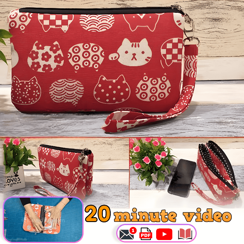 Triple Compartments Wristlet PDF Download Pattern (3 sizes included)