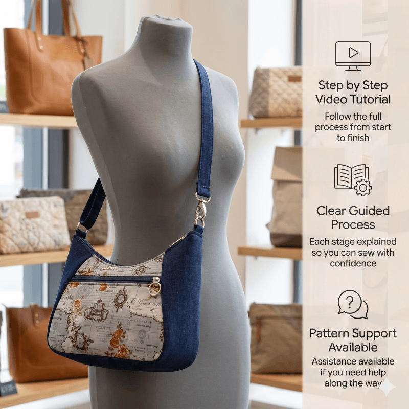 Denim Zipper Shoulder Bag PDF Download Pattern (3 sizes included)