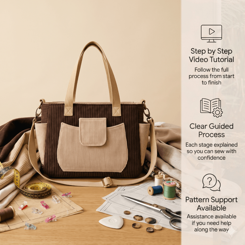 Flap-Pocket Structured Tote PDF Download Pattern (3 sizes included)