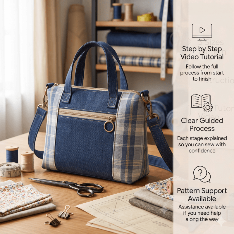 Denim Front Pocket Hand Bag PDF Download Pattern (3 sizes included)