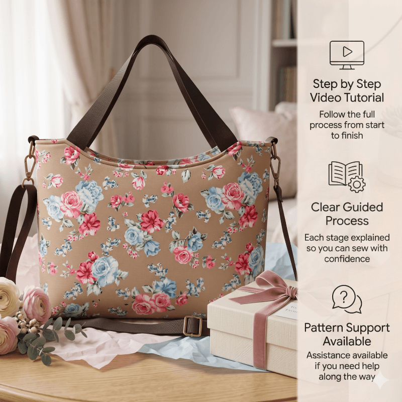 Recessed Zipper Tote Bag PDF Download Pattern (3 sizes included)
