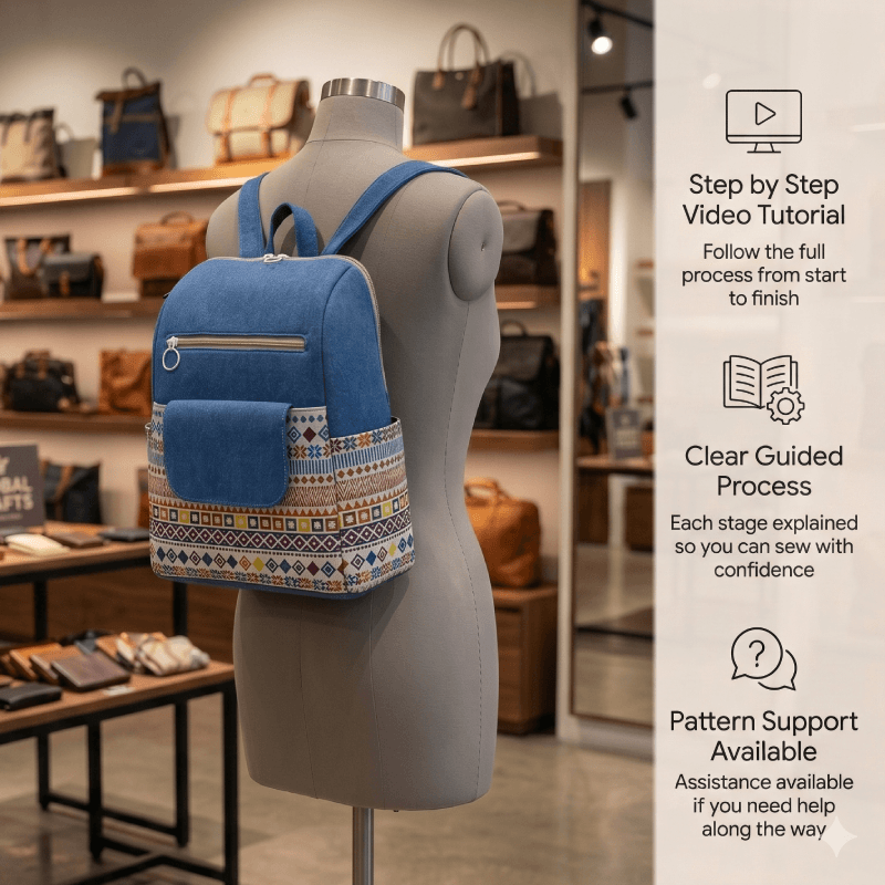 Denim Multi-Pocket Backpack PDF Download Pattern (3 sizes included)