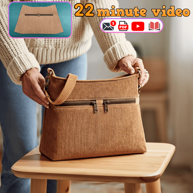 Two-Zip Pocket Shoulder Bag PDF Download Pattern (3 sizes included)