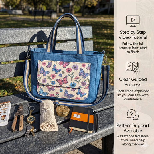 Denim Pocket Tote Bag PDF Download Pattern (3 sizes included)