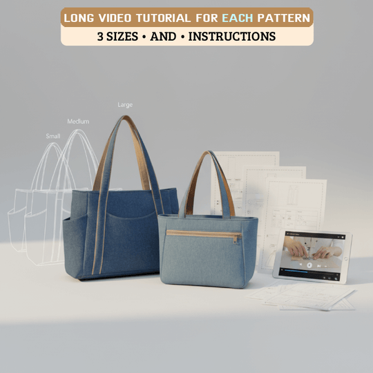 Denim Daily Hand Bag Pattern + Bonus Denim Zip Handbag (3 Sizes Each)