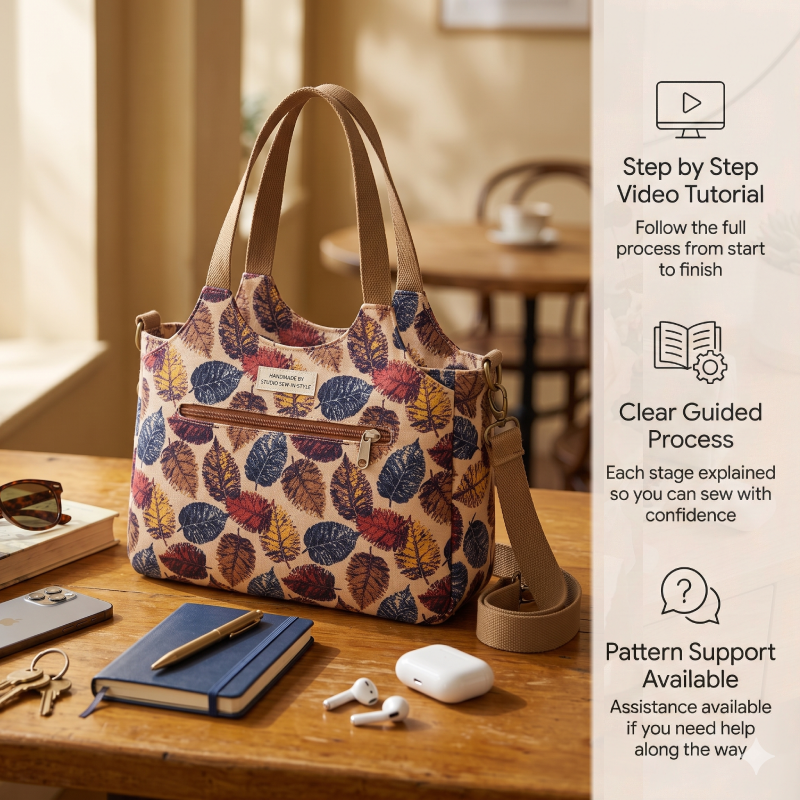 Three-Compartment Zippered Bag PDF Download Pattern (3 sizes included)