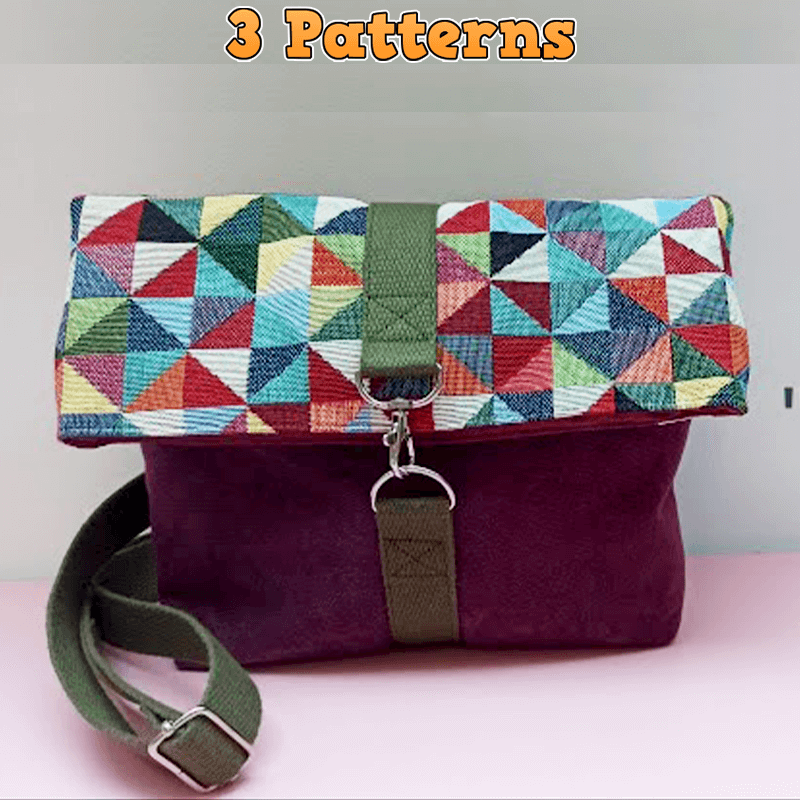 Crossbody Fold-Top Bag PDF Download Pattern (3 sizes included)