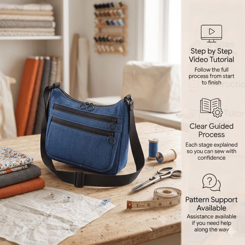 Denim Multi-Pocket Crossbody Bag PDF Download Pattern (3 sizes included)