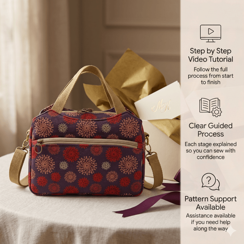 Three-Compartment Handbag PDF Download Pattern (3 sizes included)