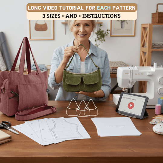 Multi-Pocket Zipper Tote Pattern + Bonus Shoulder Bag (3 Sizes Each)