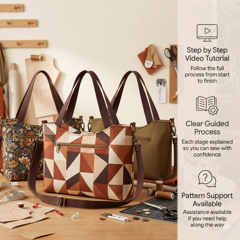 Classic Zip Shoulder Bag PDF Download Pattern (3 sizes included)