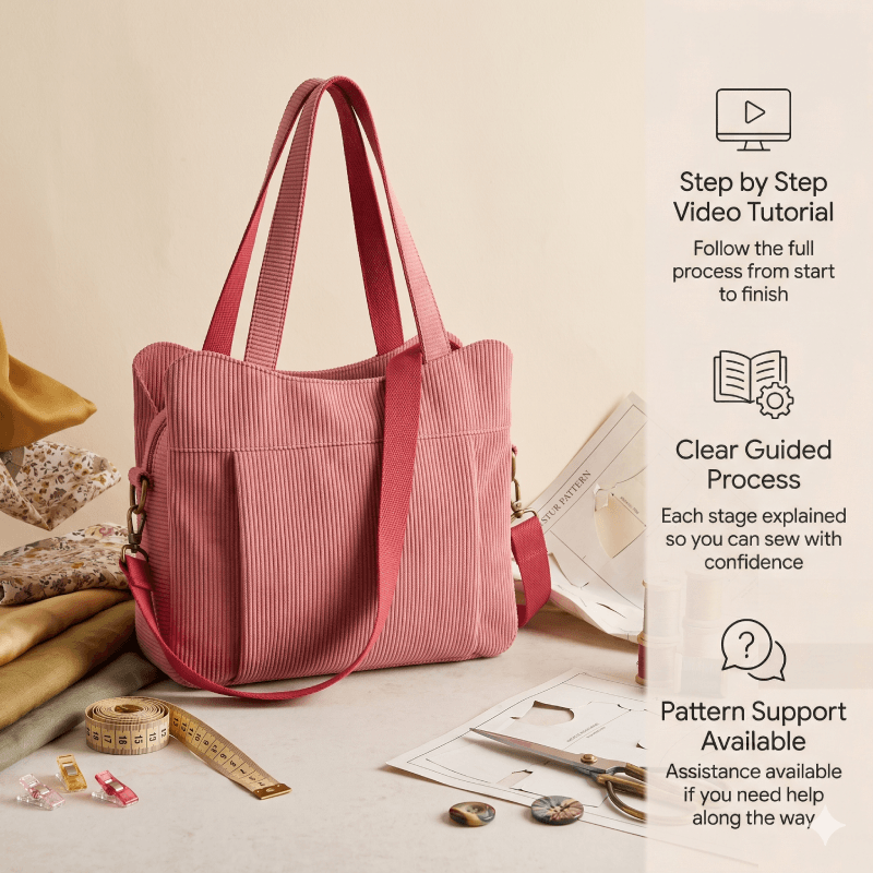 Multi-Pocket Zipper Tote Bag PDF Download Pattern (3 sizes included)