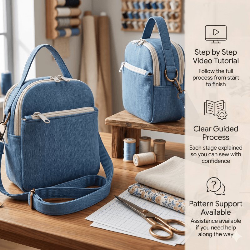 Denim Mini Dual-Zip Bag PDF Download Pattern (3 sizes included)