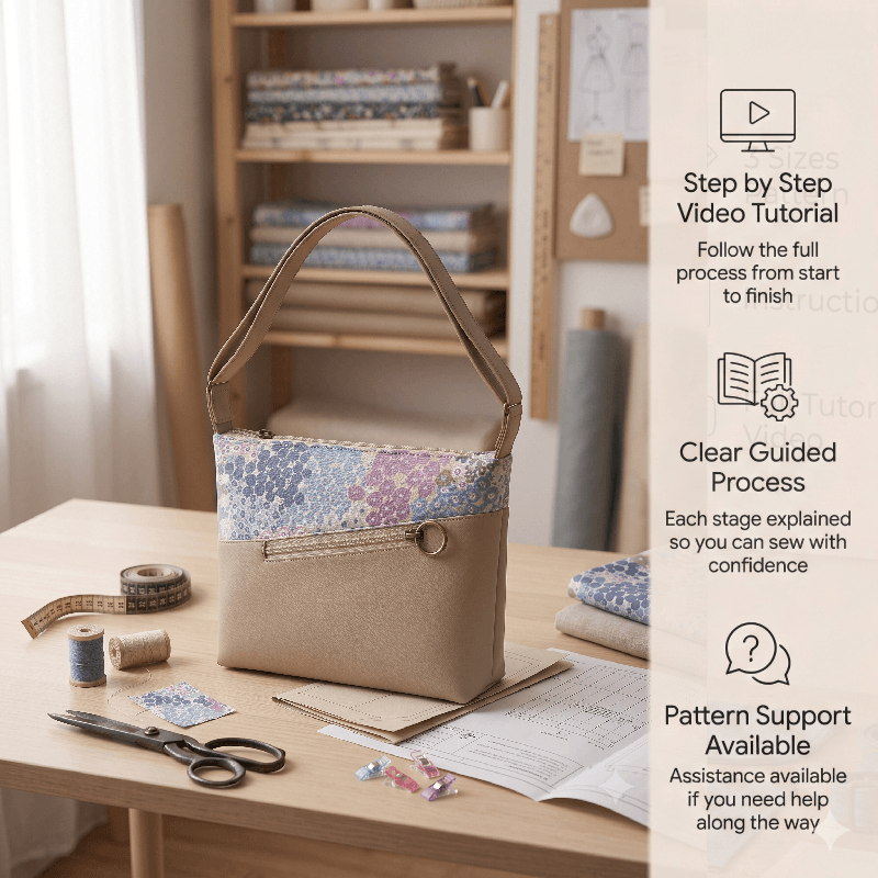 Triple Zipper Shoulder Bag PDF Download Pattern (3 sizes included)