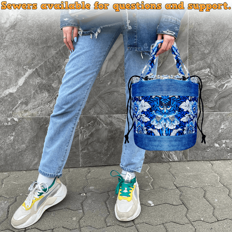 Denim Drawstring Bucket Bag PDF Download Pattern (3 sizes included