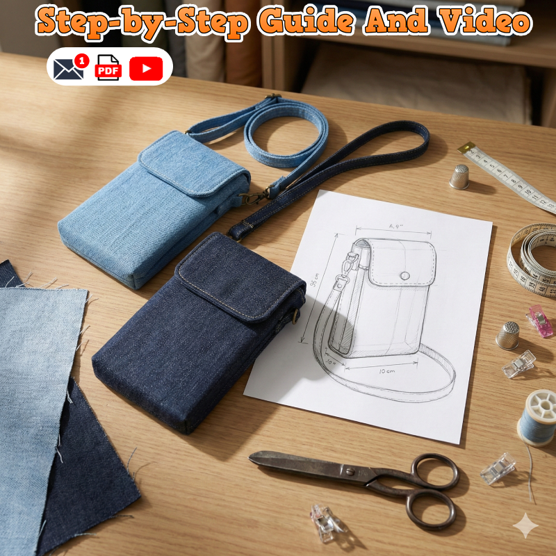 Denim Phone Crossbody Bag PDF Download Pattern (3 sizes included)