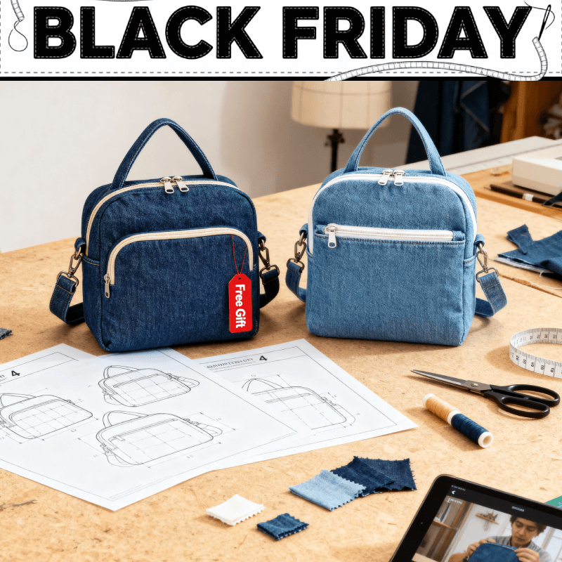 Denim Mini Dual-Zip Bag Pattern + FREE Front-Zip Crossbody (3 Sizes Each)