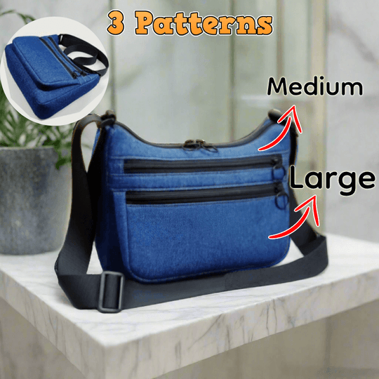 Denim Multi-Pocket Crossbody Bag PDF Download Pattern (3 sizes included)