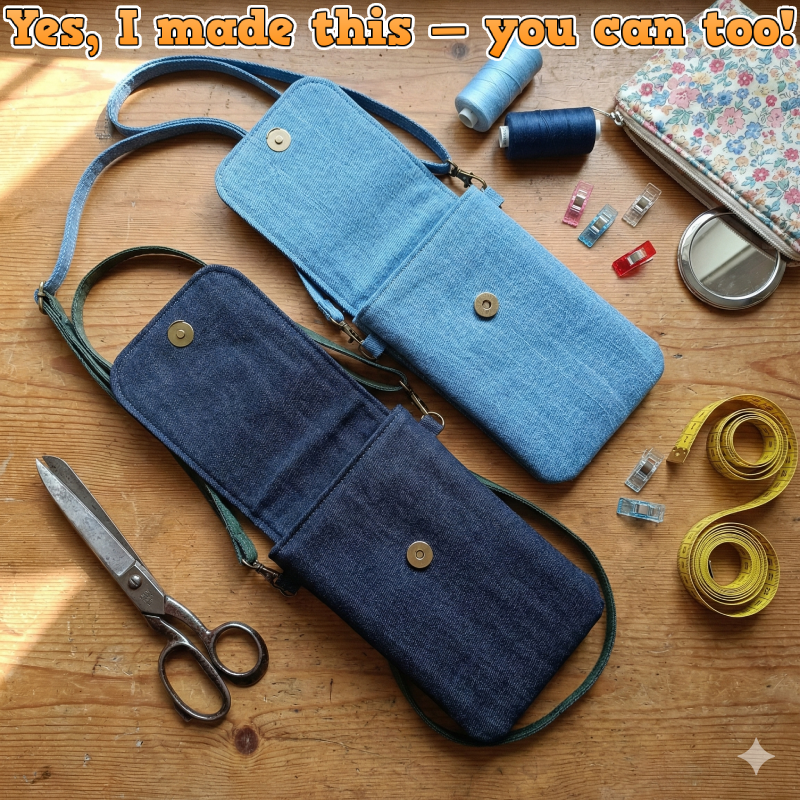 Denim Phone Crossbody Bag PDF Download Pattern (3 sizes included)