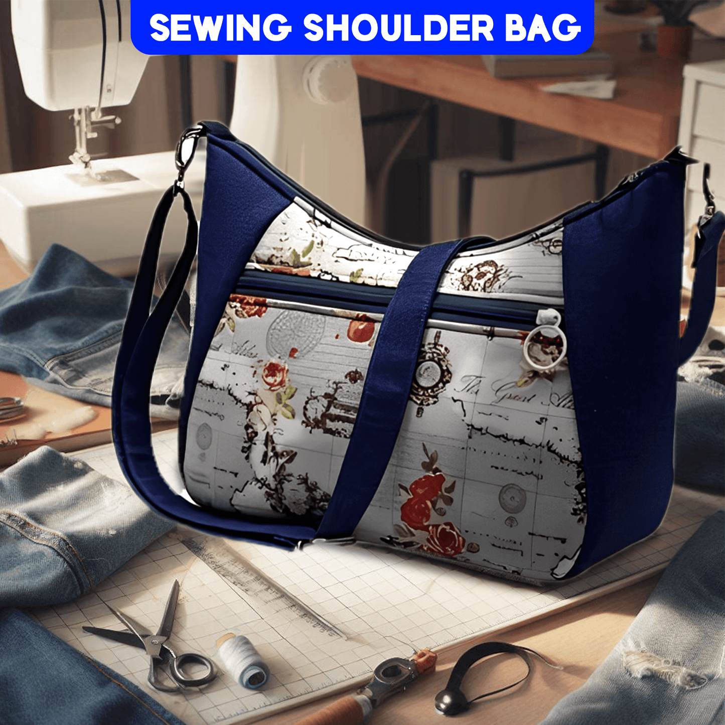 Denim Zipper Shoulder Bag PDF Download Pattern (3 sizes included)