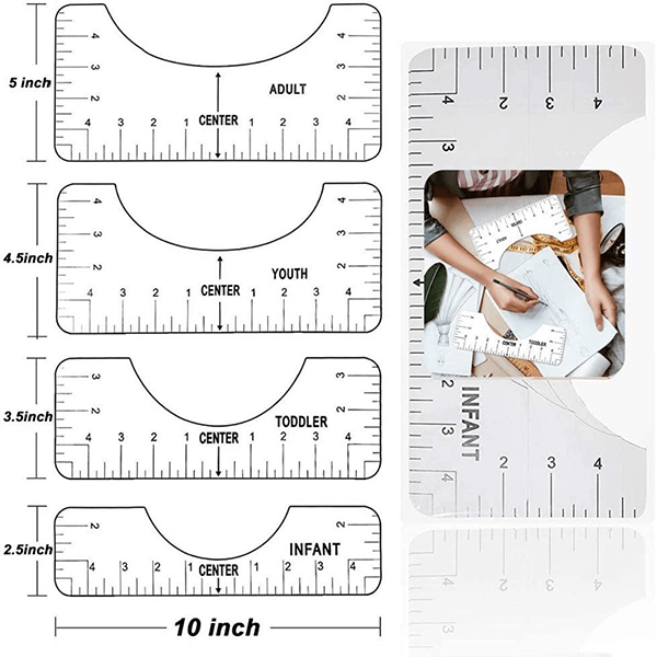 2 Pack Tshirt Ruler Guide for Vinyl Alignment,T Shirt Ruler to Center  Design,Tshirt Measurement Tool with Heat Tape for Heat Press