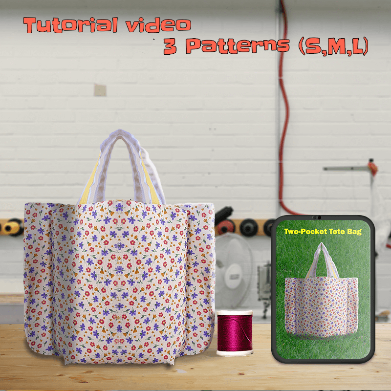 Two-Pocket Tote Bag PDF Download Pattern (3 sizes included)